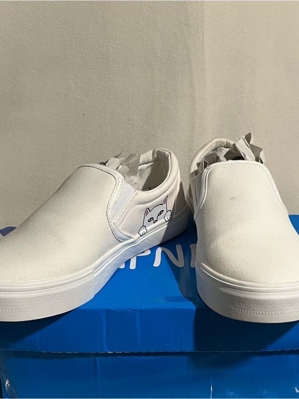 Ripndip White Slip-On Sneakers with Cat Graphic
